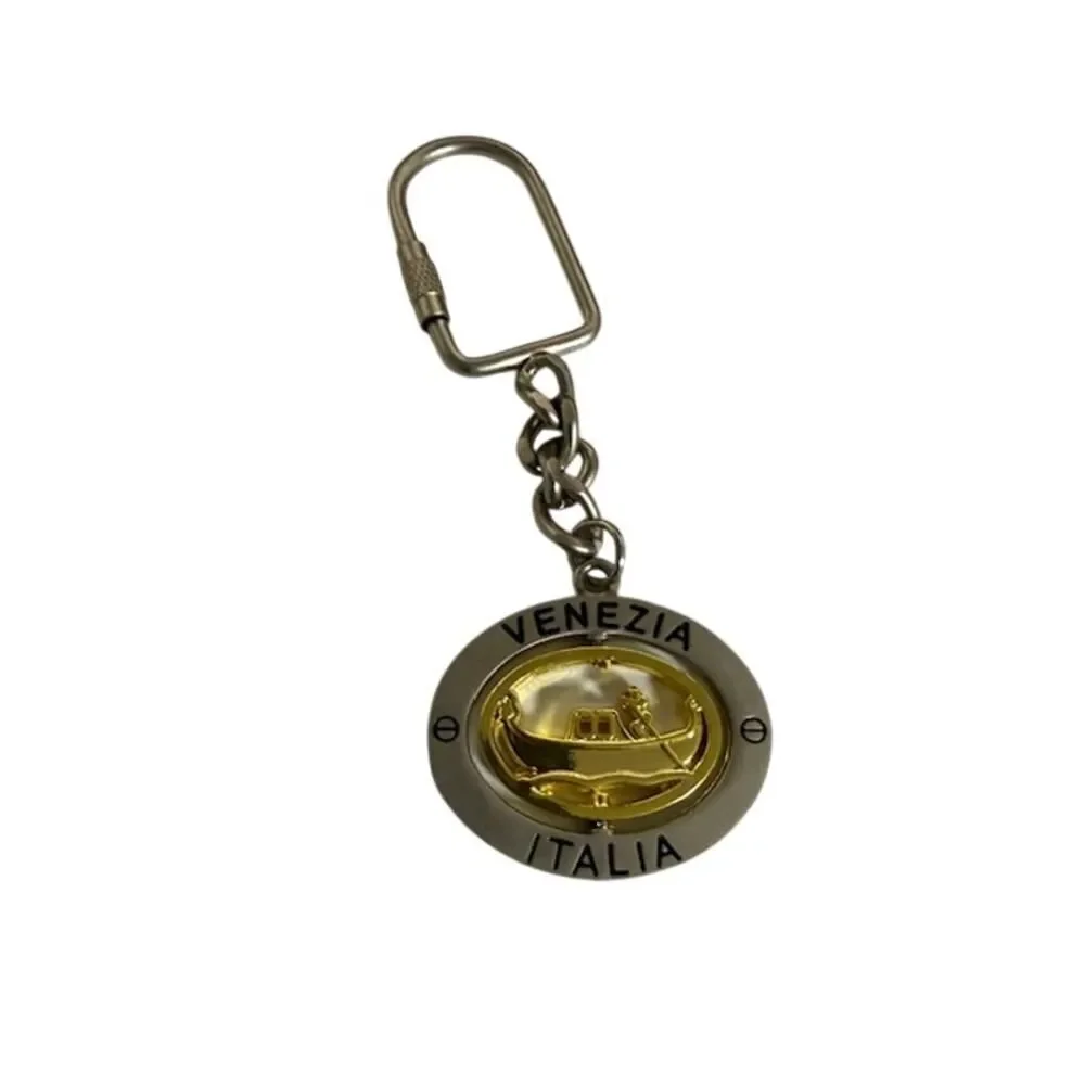 Souvenir Venezia Italia Silver Keychain with rotating gold Gondolier